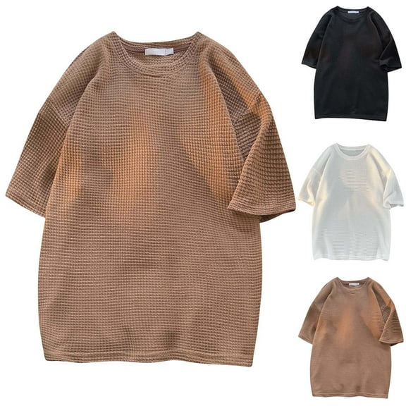 Xunlbb Mens Shirt Men'S Clothing Under $10 Men's Texture Solid Color Casual Short Sleeved Round Neck Shirts, M-5XL