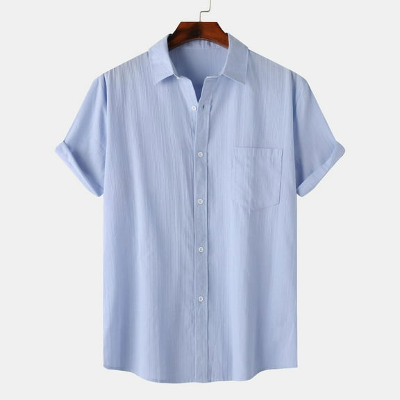 Xunlbb Mens Shirt Mens Casual Button Down Shirts Men Casual Solid Turndown Short Sleeve Button Closure Shirt Hawaii Blouse, S-2XL