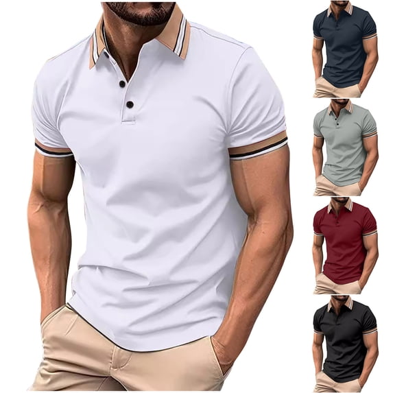 Xunlbb Mens Shirt Mens Casual Button Down Shirts Men's Patchwork Fallow Button Round Neck Sports Short Sleeve Shirt Gift for Him, M-3XL
