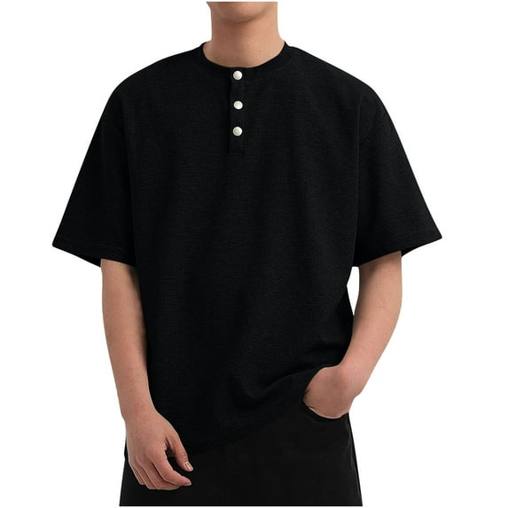 Xunlbb Mens Shirt Mens Casual Button Down Shirts Men's Solid Color Casual Button Short Sleeved Round Neck Shirts on Clearance, M-3XL