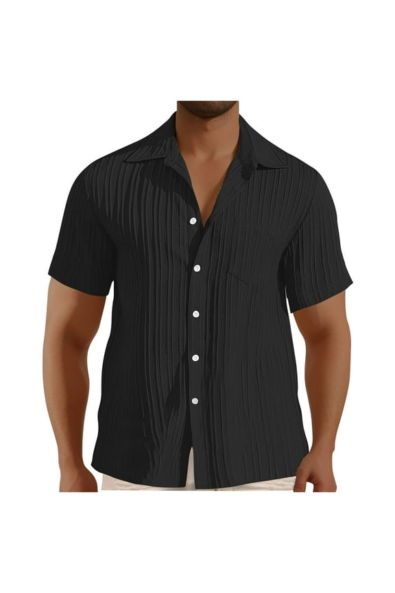 Mens Shirt Mens Casual Button Down Shirts Mens Short Sleeve Button Up Hawaiian Textured Casual Solid Dress Shirt Gift for Him, S-3XL