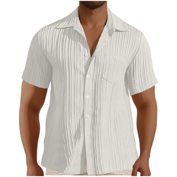 Xunlbb Mens Shirt Mens Casual Button Down Shirts Mens Short Sleeve Button Up Hawaiian Textured Casual Solid Dress Shirt Gift for Him, S-3XL