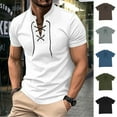 thumbnail image 1 of Xunlbb Mens Shirt Mens Casual Button Down Shirts Men Casual Solid Sports Short-sleeved V-neck Lacing Fitness Training Clothes T-shirt Top Gift for Him, S-3XL, 1 of 8