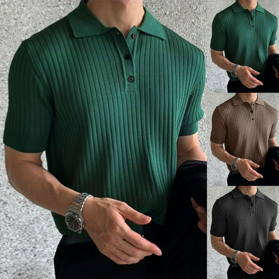 Xunlbb Mens Shirt Mens Dress Shirts Men's Fashion Knit Casual Solid Color Short Sleeve Turndown Collar Blouse Shirt Gift for Him, M-3XL