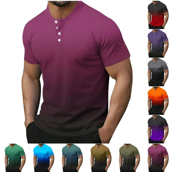 Xunlbb Mens Shirt Mens Dress Shirts Men's Fashionable Short Sleeved Button Round Neck Casual Solid Color Top Gift for Him, M-3XL
