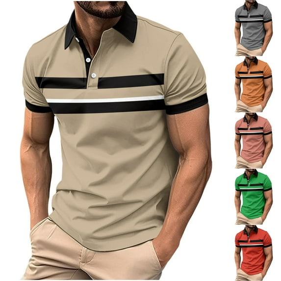 Xunlbb Mens Shirt Mens Dress Shirts Men's Spring and Summer Casual Horizontal Stripe Color Blocked Lapel Button Short Sleeved Shirt on Clearance, S-3XL