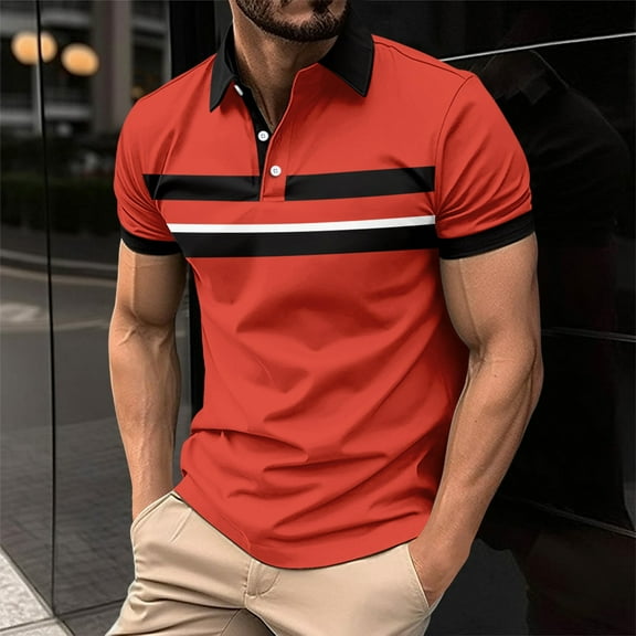 Xunlbb Mens Shirt Mens Dress Shirts Men's Spring and Summer Casual Horizontal Stripe Color Blocked Lapel Button Short Sleeved Shirt on Clearance, S-3XL