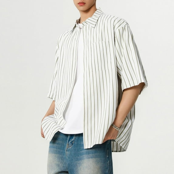 Xunlbb Mens Shirt Mens Dress Shirts Men's Vintage Casual Stripe Button Lapel Fashion Long Sleeve Shirt Gift for Him, M-3XL