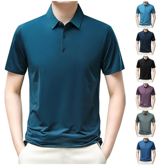 Xunlbb Mens Shirt Mens Dress Shirts Mens Fashion Casual Solid Pullover Round Neck Buttons Short Shirts Gift for Him, M-3XL