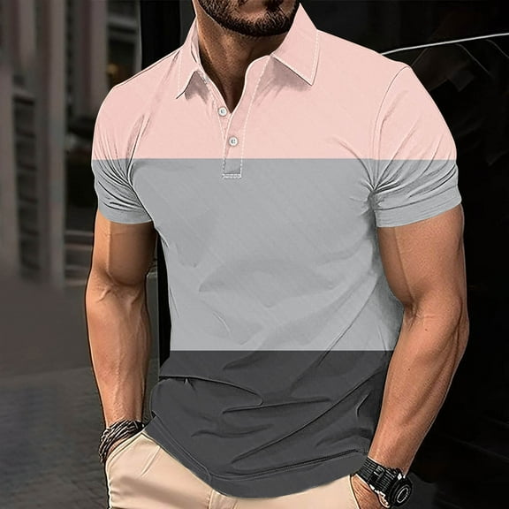 Xunlbb Mens Shirt T-Shirt for Men Gradient Printed Top Casual Short Sleeved Lapel Top/shirt, S-4XL