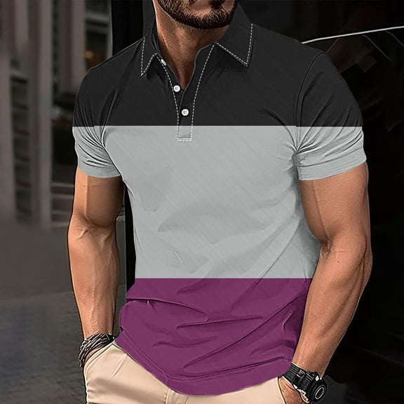 Xunlbb Mens Shirt T-Shirt for Men Gradient Printed Top Casual Short Sleeved Lapel Top/shirt, S-4XL