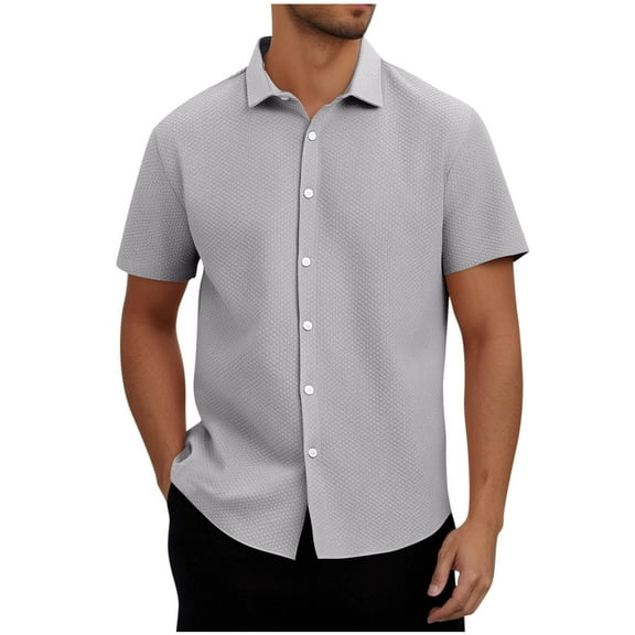 Xunlbb Mens Shirts Clearance Under $5.00 Men Casual Solid Color Turndown Collar Button Short Sleeved Shirt Gift for Mmen, Light Gray XL