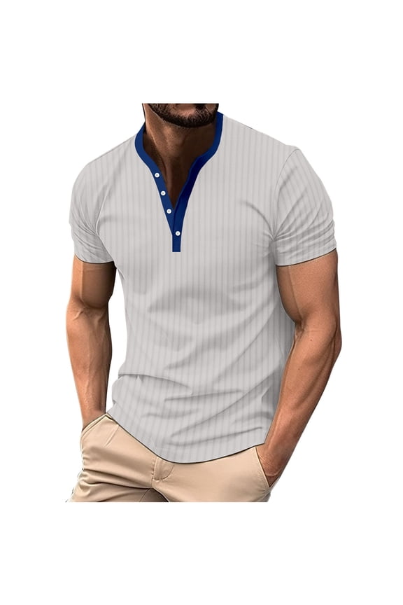 Mens Shirts Short Sleeve T Shirts, Men Casual Solid With Pockets Sports Short-sleeved V-neck Fitness Training Clothes T-shirt Top on Clearance, Gray L