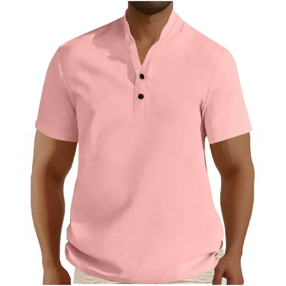 Large Shirts for Men, Xunlbb Men's Solid Color Fallow Button V-Neck Sports Short SleeveShirt