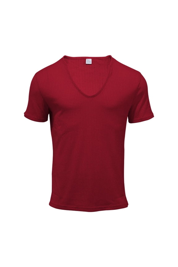 Mens Shirts Short Sleeve T Shirts, Men's Vintage Strip Short Sleeve T-shirt U-neck Pullover Round Neck Casual on, Red L