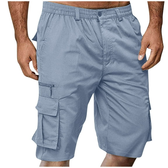 Xunlbb Mens Shorts Clearance Cargo Shorts for Men, Men Casual Button Zipper Solid Knee Length Cargo Pants With Pocket Straight Button Zipper Shorts, S-3XL