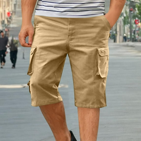 Xunlbb Mens Shorts Summer Savings Clearance Cargo Shorts for Men, Men's Solid Color Casual Outdoor Sports Abrasion Multi Pocket Knee Length Cargo Shorts, S-4XL