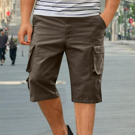 Xunlbb Mens Shorts Summer Savings Clearance Cargo Shorts for Men, Men's Solid Color Casual Outdoor Sports Abrasion Multi Pocket Knee Length Cargo Shorts, S-4XL