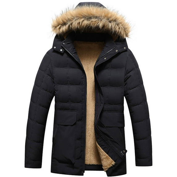 Xunlbb Mens Zipper Hoodie, Men Hooded Long Sleeve Zipper Solid Furry Padded Jacket Added Wool Warm Winter Coat L-5XL