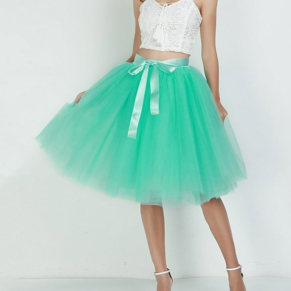 Xunlbb Midi Skirt, Womens Fashion Solid Color Bow 6th Floor Mesh Gauze Puff Skirt Oversized Skirt Gift for Women, Size M-XL