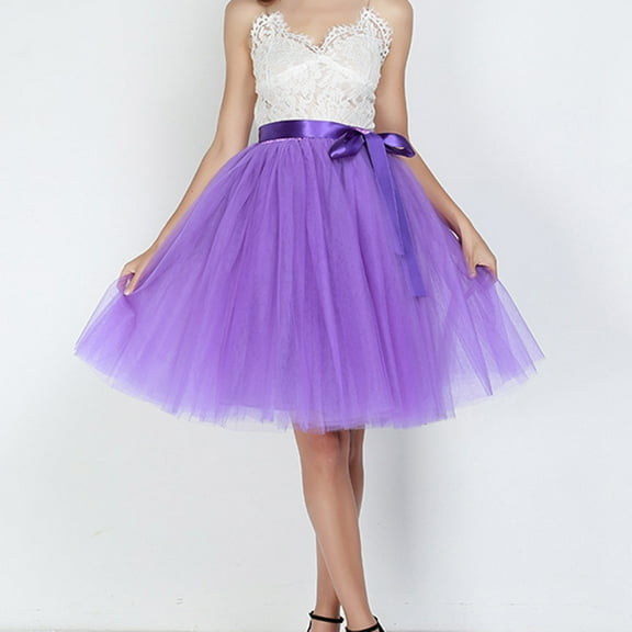 Xunlbb Midi Skirt, Womens Fashion Solid Color Bow 6th Floor Mesh Gauze Puff Skirt Oversized Skirt Gift for Women, Size M-XL