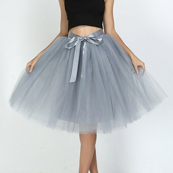 Xunlbb Midi Skirt, Womens Fashion Solid Color Bow 6th Floor Mesh Gauze Puff Skirt Oversized Skirt Gift for Women, Size M-XL
