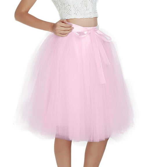Xunlbb Midi Skirt, Womens Fashion Solid Color Bow 6th Floor Mesh Gauze Puff Skirt Oversized Skirt Gift for Women, Size M-XL