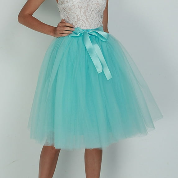 Xunlbb Midi Skirt, Womens Fashion Solid Color Bow 6th Floor Mesh Gauze Puff Skirt Oversized Skirt Gift for Women, Size M-XL