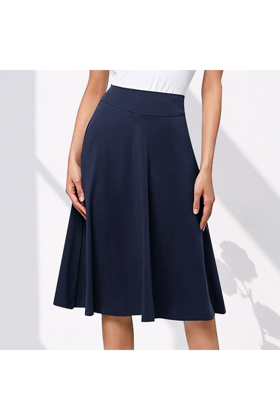 Midi Skirt for Women Trendy, Women Girl Stretch High Waist Pleated Mid Length Version Knit Flared Skirt Gift for Women, Size S-3XL