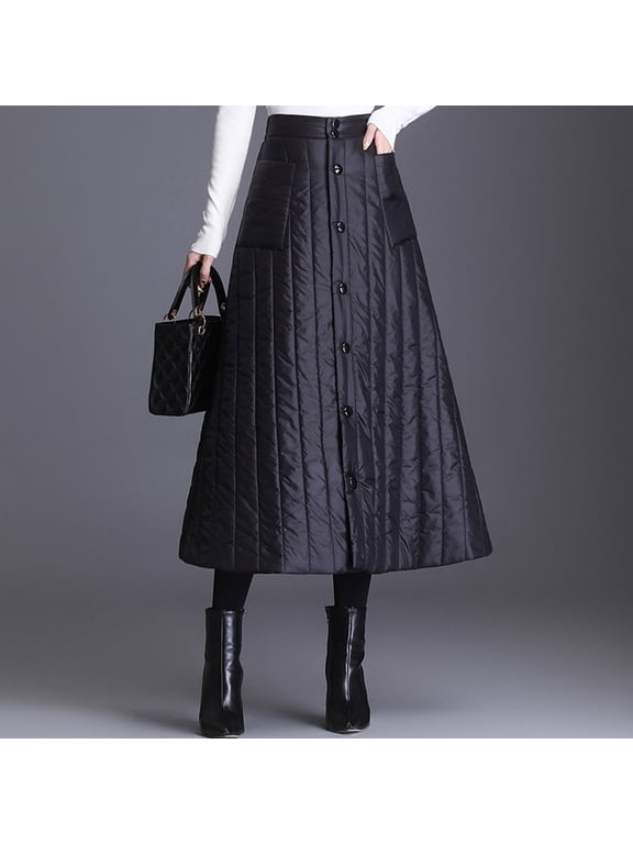 Midi Skirt for Women Trendy, Women's Fashionable Solid Color Winter Thick Down Cotton Skirt Mid Length Skirt Gift for Women, Size S-2XL