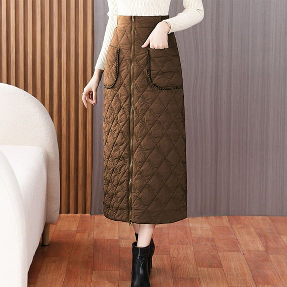 Xunlbb Midi Skirt for Women Trendy, Women's Fashionable Solid Color Winter Thick Down Cotton Skirt Mid Length Skirt, Size S-3XL