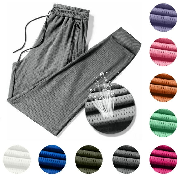Xunlbb Pants for Mens, Men's Sports Pants Hollow Summer Thin Loose Conditioning Nine-Point Pants on Clearance,Black L