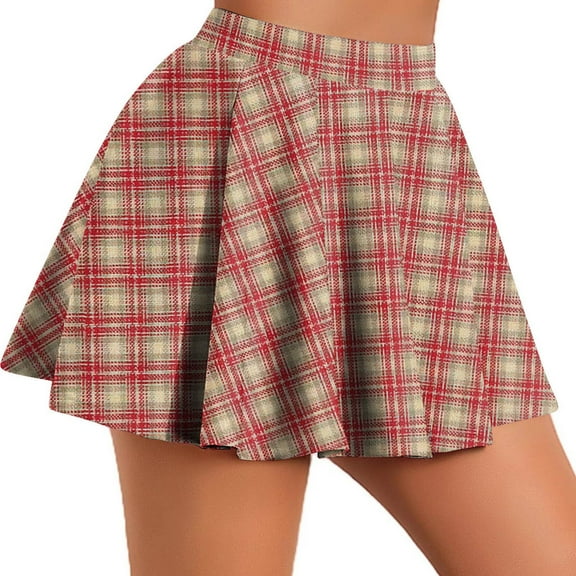 Xunlbb Plaid Pleated Skirts for Women, Woman Temperament High Waist Lattice Printing Pleated Skirt Gift for Girls, Size S-L