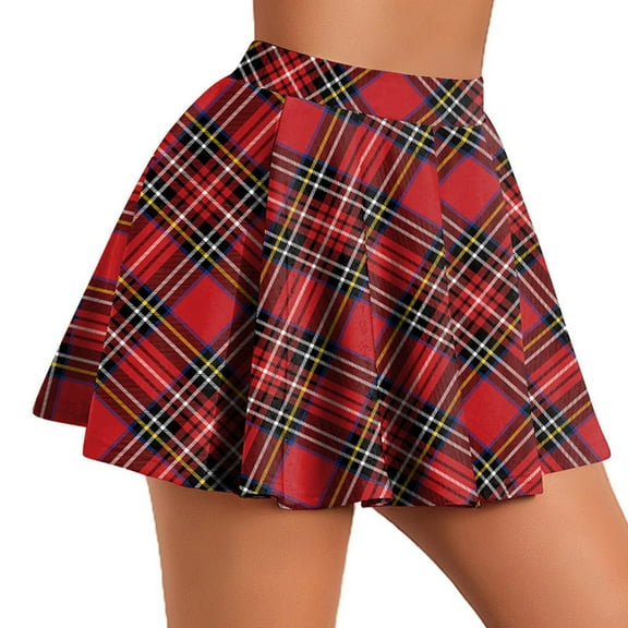 Xunlbb Plaid Pleated Skirts for Women, Woman Temperament High Waist Lattice Printing Pleated Skirt Gift for Women, Size S-L