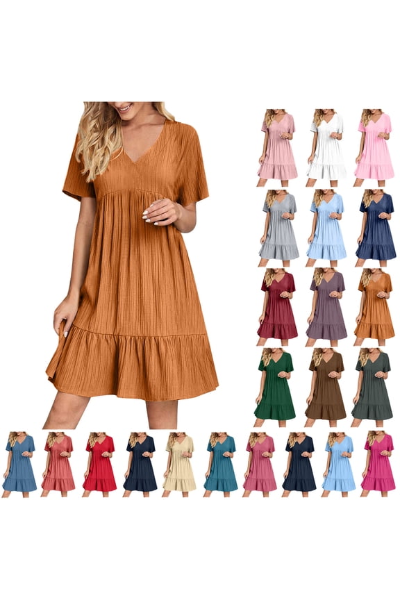 Plus Size Dresses for Women Fashion Women Summer Casual V-Neck Short Sleeve Mini Dress Beach Dress Size S-5XL