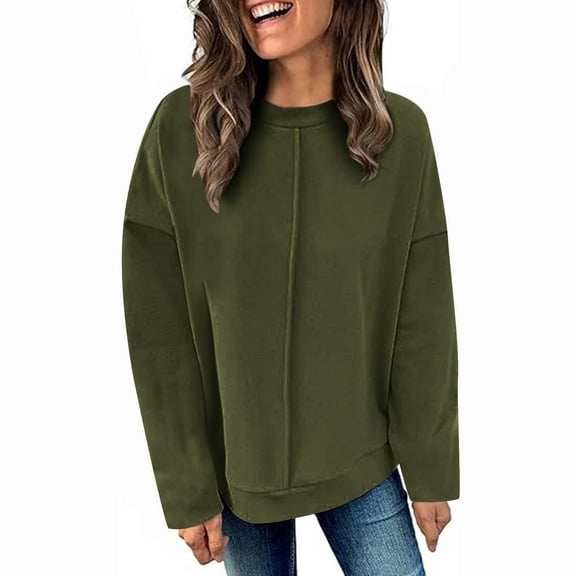 Xunlbb Plus Size Tops for Women, Women's Casual Crew Neck Sweatshirt Loose Soft Long Sleeve Pullover Tops S-2XL Gifts for Her