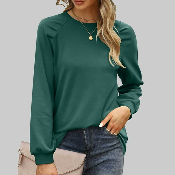Xunlbb Plus Size Tops for Women, Women's Solid Color Long Sleeved Round Neck Pullover Top S-2XL Gifts for Her