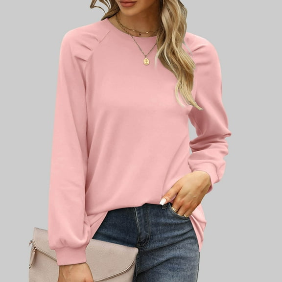 Xunlbb Plus Size Tops for Women, Women's Solid Color Long Sleeved Round Neck Pullover Top S-2XL Gifts for Her
