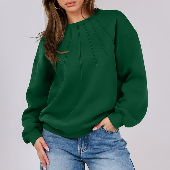 Xunlbb Pullover Sweaters for Women, Women Oversized Sweatshirt Crewneck Casual V Neck Long Sleeve Shirts Fleece Pullover Tops Fall Teens Preppy Clothes S-2XL Gifts for Her
