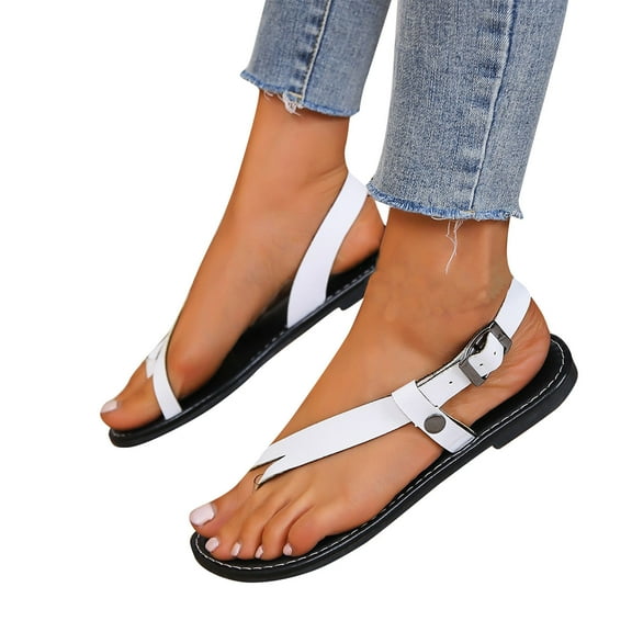 Xunlbb Sandals for Women Leather Thin Strap A Flat Toe Clip Roman Sandals Beach Shoes Beach Sandals for Woman on Clearance