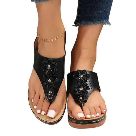 Xunlbb Sandals for Women Women's Large Size Solid Color Wedge Flower Casual And Comfortable Lunge Sandals Shoes Beach Sandals for Woman on Clearance