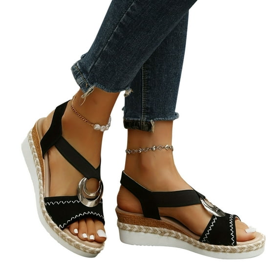 Xunlbb Sandals for Women Women's Wedge Heel Slippers Thick Bottom Fish Mouth Solid Color Roman Sandals Beach Sandals for Woman on Clearance