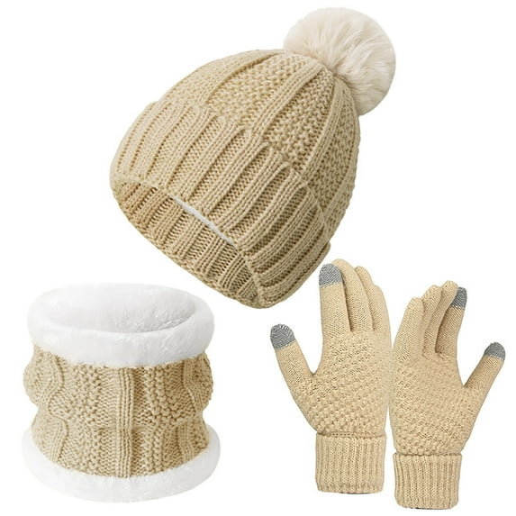 Xunlbb Scarf Set Winter Warm Hat Scarf Gloves European And American Winter Knitted Warm Gloves Hats Scarves Three Piece Set With Thick Velvet And Hat Christmas Gift on Clearance
