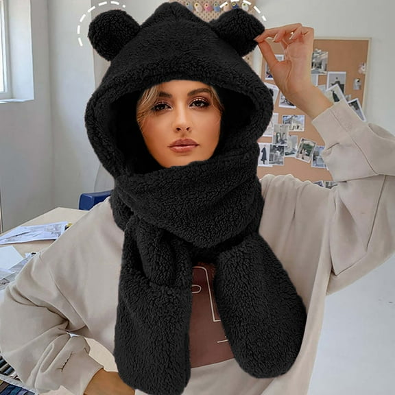 Xunlbb Scarf Set Winter Warm Hat Scarf Gloves Women Cute Thick Hat Faux Furry Protectors Warm Hat Scarf Gloves Set Christmas Gift on Clearance