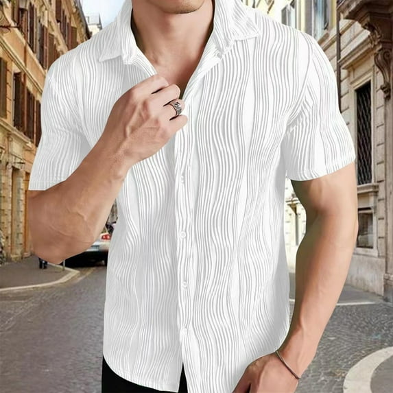 Xunlbb Short Sleeve for Men Mens Shirt Fashionable Men's Solid Color Striped Texture Short Sleeved Casual Shirt, S-3XL