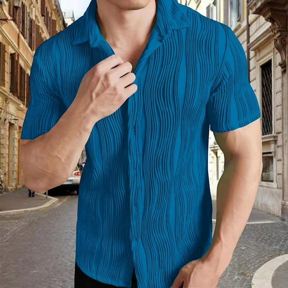 Xunlbb Short Sleeve for Men Mens Shirt Fashionable Men's Solid Color Striped Texture Short Sleeved Casual Shirt on, S-3XL