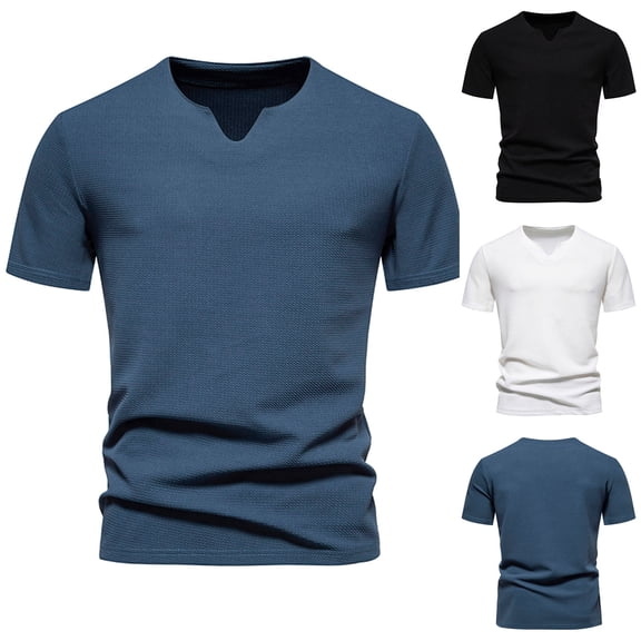 Xunlbb Short Sleeve for Men Mens Shirt Men Casual Solid Fashion Pullover V-neck Short Sleeve T Shirt Blouse Gift for Him, S-2XL
