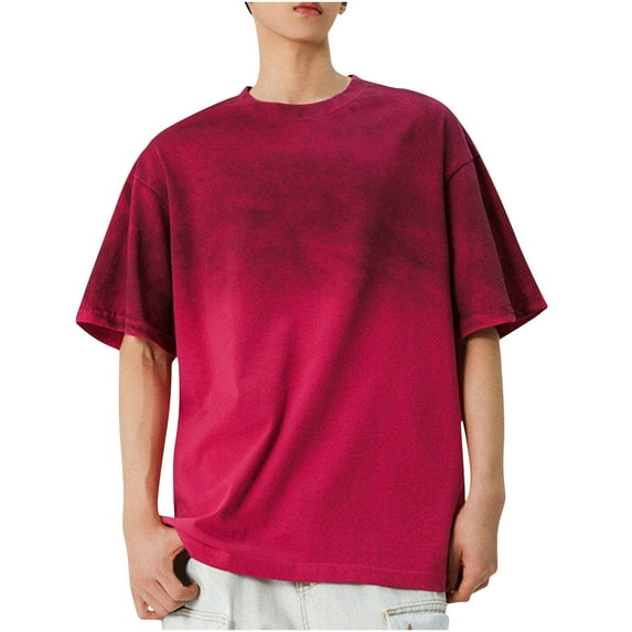Xunlbb Short Sleeve for Men Mens Shirt Men's Vintage Solid Color Gradient Casual Short Sleeved Round Neck Shirts Gift for Him, M-3XL