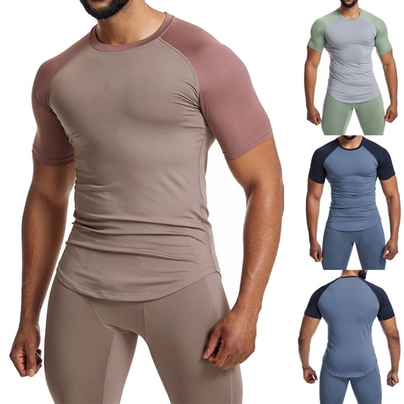 Xunlbb Short Sleeve for Men Mens Shirt Mens Fashion Solid Round Neck Drying Elastic Fabric Short Shirts Gift for Him, M-3XL