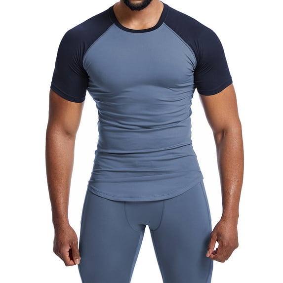 Xunlbb Short Sleeve for Men Mens Shirt Mens Fashion Solid Round Neck Drying Elastic Fabric Short Shirts Gift for Him, M-3XL